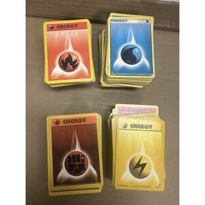 500+ mid era- vintage pokemon card energies damaged-lp + e readers most english
